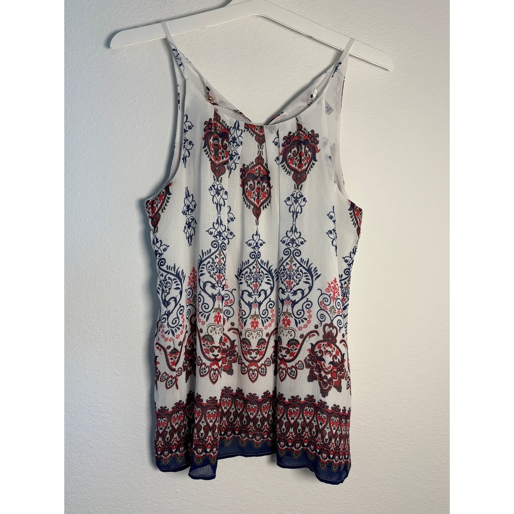 D.N.A Couture Womens Medium Paisley Medallion Tank Top Red Blue White Sleeveless